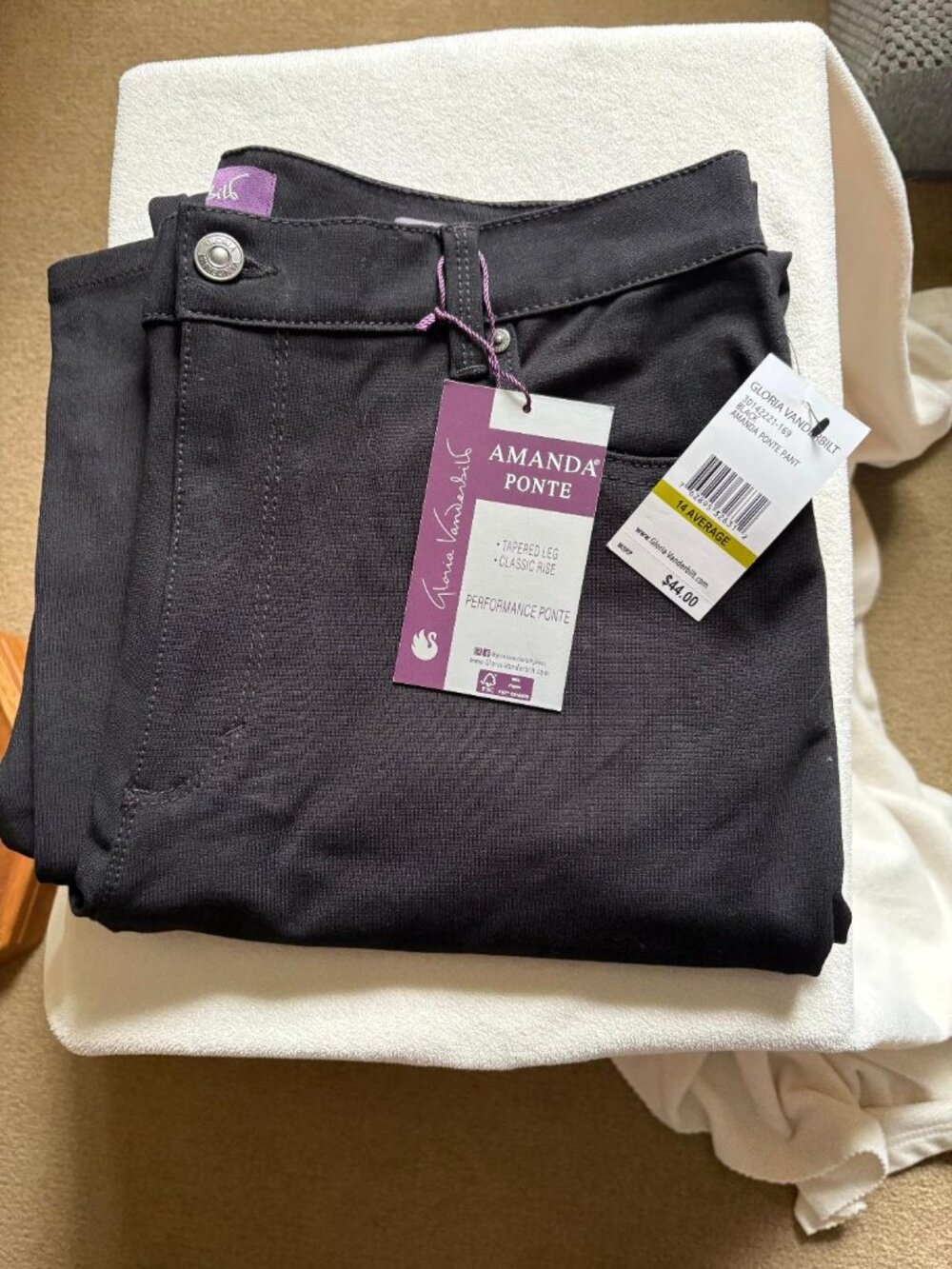 NWT Gloria Vanderbilt Amanda Ponte Pants Black 14 Average